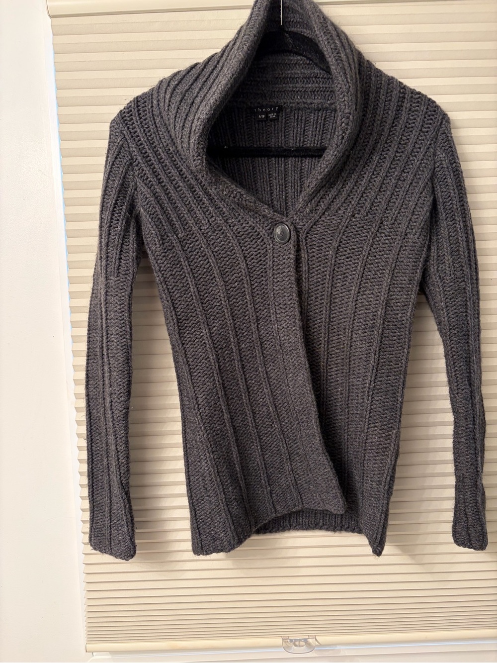 Theory Charcoal Ribbed Shawl-Collar Cardigan